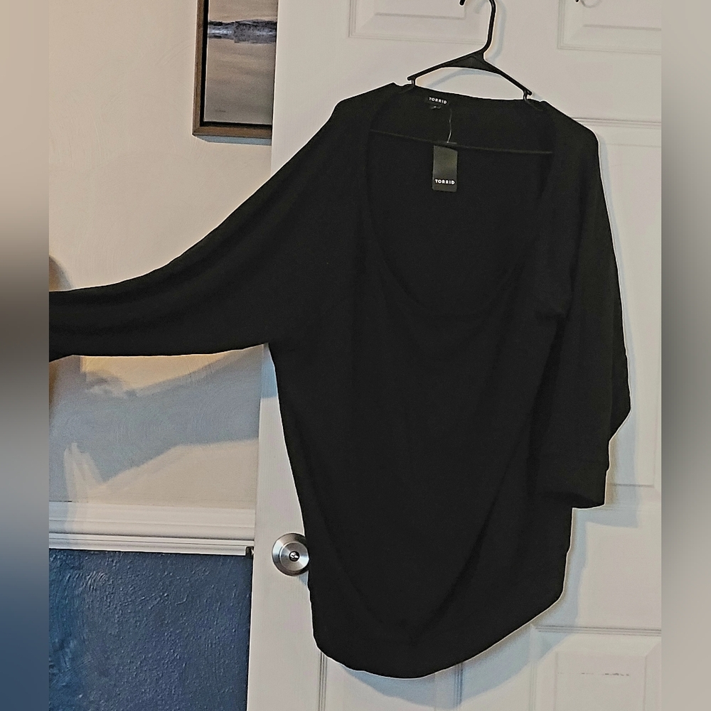 Torrid Wide Neck Black Knit Top
